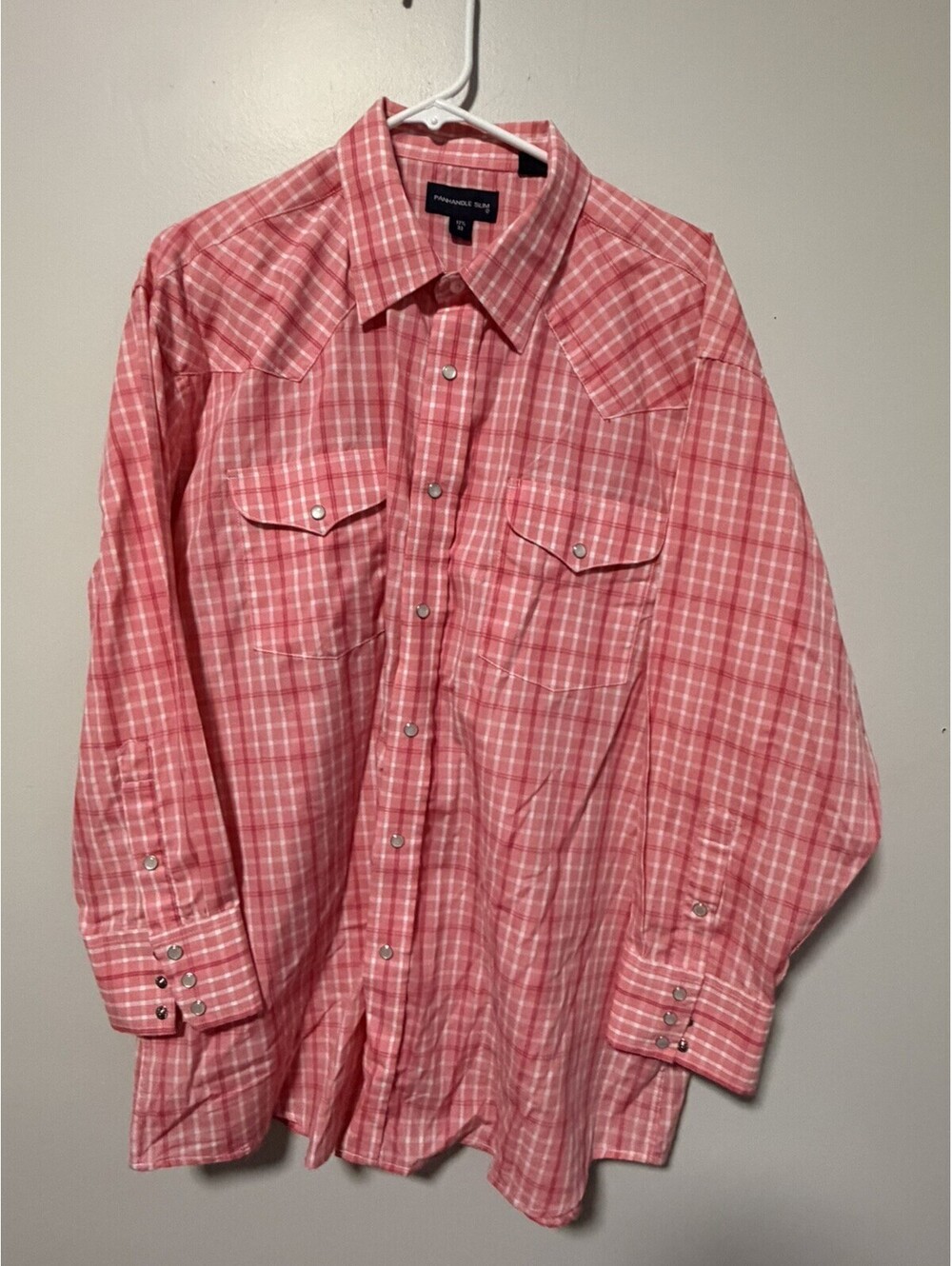 Panhandle Slim Western Shirt Men's Large 17 1/2 - 33 Pink Pearl Snap